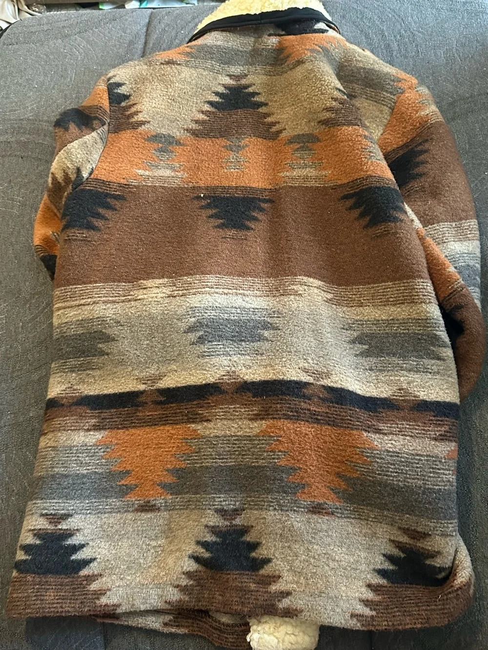 Vintage Pioneer Wear Southwestern Wool Aztec Sherpa Jacket Coat Mens XL